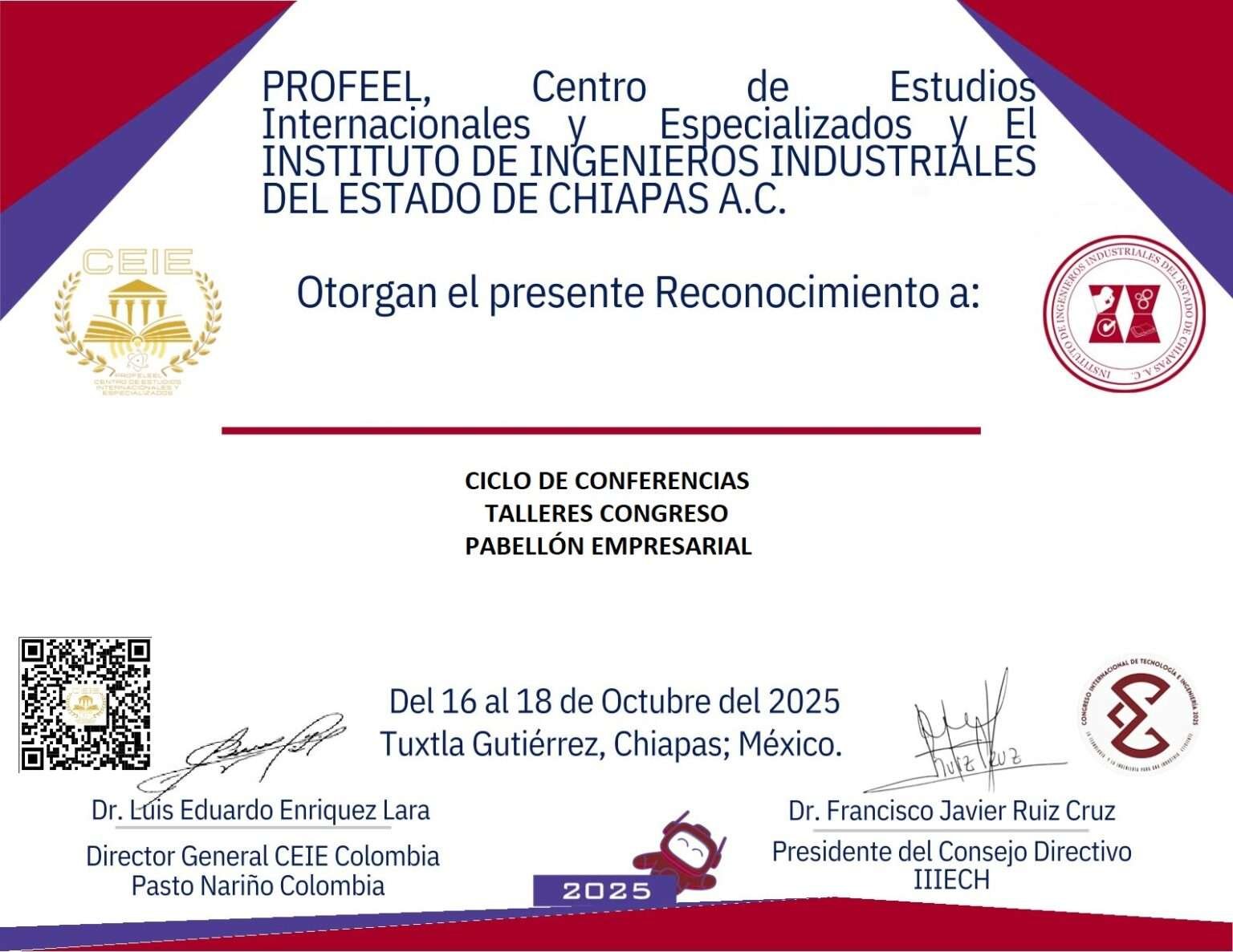 Certificados CONGRESO INTERNACIONAL DE TECNOLOGÍA e INGENIERÍA 2025 – CEIE®